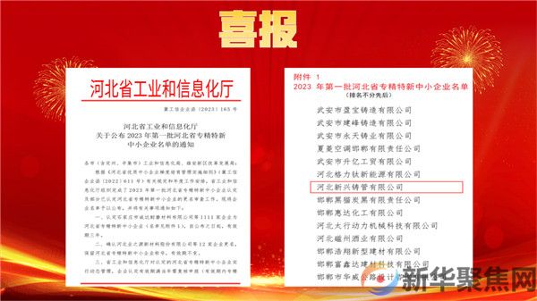 喜报！河北新兴首次成功认定河北省专精特新中小企业